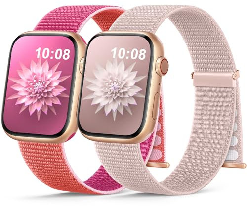 2 Stück Nylon Armband Kompatibel mit Apple Watch Armband 40mm 41mm 42mm 38mm 46mm 45mm 44mm 49mm Gewebtes Klettverschluss Sport Loop Armbänder für iWatch SE Ultra Series 10 9 8 7 6 5 4 3 2 1
