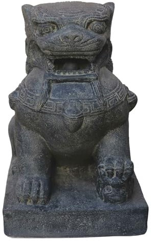 STONE art & more Chinesische Stein- Wächter- Löwen, Fu Dogs, 72 cm, schwarz antik, Steinfigur, Garten-Deko (Weibchen), frostfest