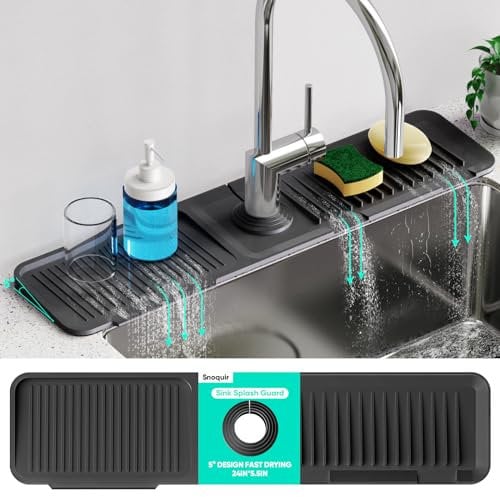 Snoquir 24 Inch Longer Kitchen Sink Splash Guard [5° Slope Fast Draining] Silicone Draining Mat for Kitchen Sink Faucet Mat