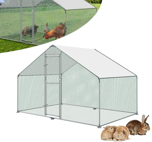 ORHEYA Hühnerstall Geflügelstall Freilaufgehege Metall 3x2x2m | Stahlrahmen, PE-Dach, Freilaufgehege, Sonnenschutz, Wetterschutz für Hühner, Enten, Kaninchen und Kleintiere