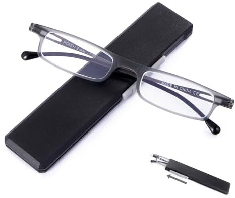 SKYWAY Ultra Dünne Faltbare Lesebrille für Herren Damen, Ultraleicht Blaues Licht Blockierend Kompakte Computerbrille, Metall und TR90 Rahmen, 1.5, Grau