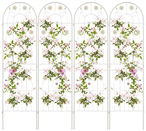 COSTWAY Lot de 4 Treillis de Jardin en Métal 180 x 50 cm, Clôture Décorative pour Plante Grimpante, Grille Fleurs Antirouille pour Jardin, Cour, Patio (Blanc)