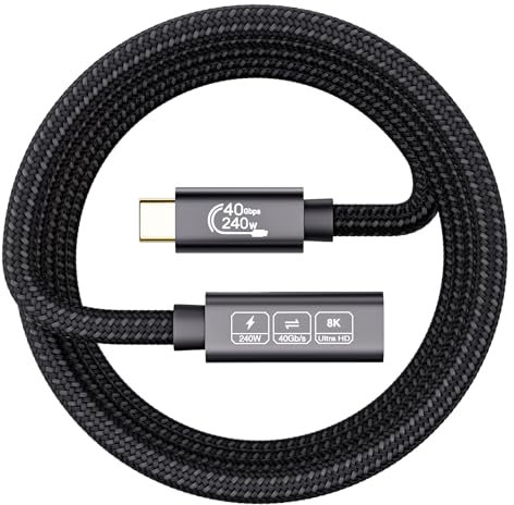 EUDOBEL Cable Alargador USB 4,Cable Alargador Thunderbolt 4 40 Gbit/s,8K@60Hz,240W USB C Cable Macho a Hembra Compatible con Thunderbolt 3,USB 3,iPhone 15Pro,Galaxy S24,MacBook,Switch(0,2m)