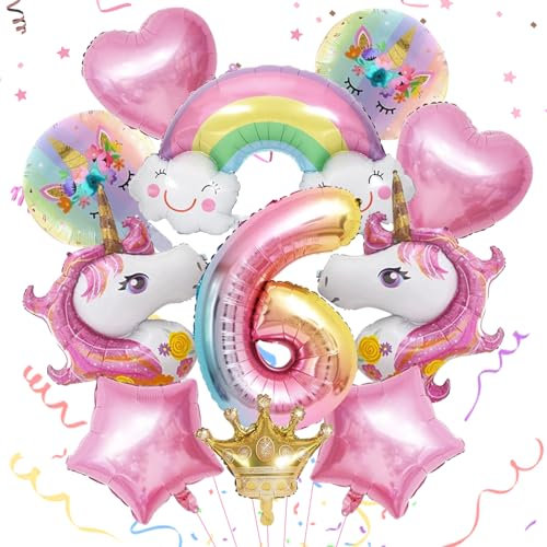 MACULPER 12 Stück Einhorn Deko Kindergeburtstag Geburtstag Deko Einhorn Mädchen Einhorn Geburtstagsdeko Einhorn Deko 6 Kindergeburtstag Einhorn Luftballons Geburtstagsdeko für Mädchen Geburtstag Party