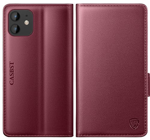 CASBST for iPhone 11 Case, Kickstand Flip Leather Wallet Book Case with Card Slots Shockproof Magnetic Closure Protective Phone Case Cover Compatible with iPhone 11 - Wine Red