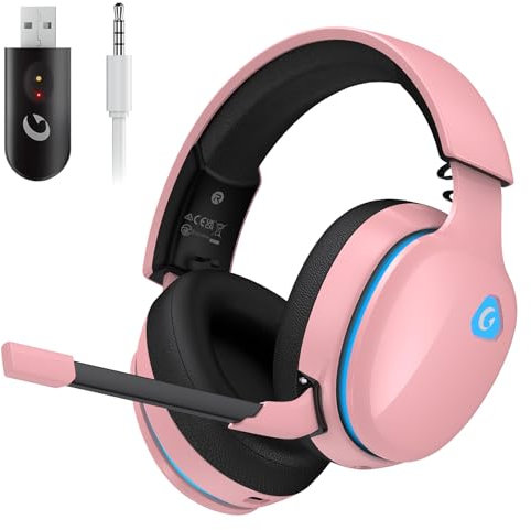 Gtheos Auriculares inalámbricos para juegos de 2.4 GHz para PS5, PC, PS4, Fortnite, Switch, auriculares Bluetooth 5.3 para juegos con micrófono para móvil, Pad, sonido estéreo, modo con cable de 3.5