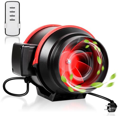 Fiqops 100 mm Rohrventilator,Rohrlüfter Regelbar PWM,320 m3/h Abluftventilator Lüfter Leise mit Fernsteuerung,Rohrlüfter Rauchabsaugung IP44-Schutzklasse mit EU-Stecker,Für Bad,WC,Küche,Gewächshaus