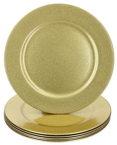 MamboCat Set di 6 tovagliette dorate glitterate, Ø 33 cm, piatti decorativi leggeri in plastica, per 6 persone, per Natale, matrimoni e così via.