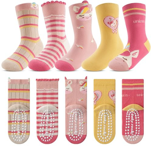 Kyopp 5 Paar Stoppersocken Kinder Baumwolle Socken Jungen Mädchen ABS Socks | Rutschsocken für Kleinkinder,Tiermotive Stoppersocken,Baumwolle Crew Socks ABS Kindersocken