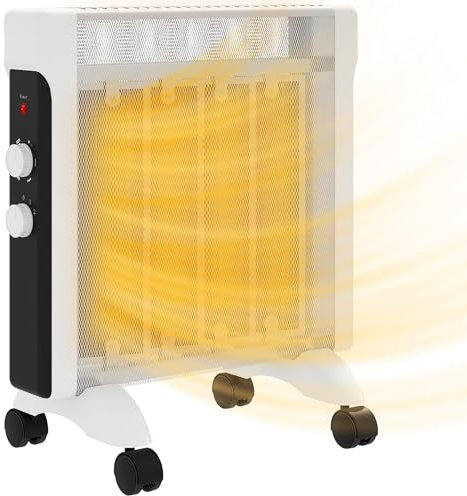 HOMCOM 2000W Mica Oil-Free Panel Heater, Portable Convection Space Heater with Tip-over and Overheat Protection, 2 Heat Settings, Electric heater for Home, Office, Bedroom, White