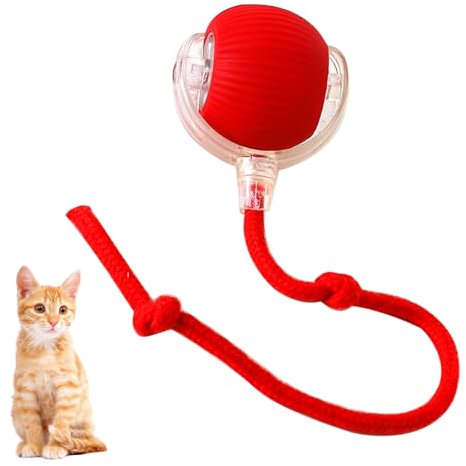 Funmo Interaktives Katzenballspielzeug, Geräuscharmes Katzenspielzeug Selbstbeschäftigung, Interaktives Katzenspielzeug mit USB, 360° Automatisch Power Spielball für Katzen Hunde (Rot)