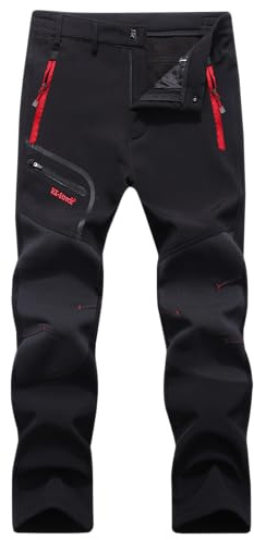 YAOHUOLE Hiking Trousers for Men Lightweight Thermal Work Trousers Softshell Pants Fleece Lined Mens Waterproof Walking Pants Black M