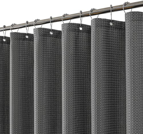 meioro Rideau de Douche Gris, Anti Moisissure Waffle Tissu Texturé Lourd Rideaux avec 12 Crochets, 180 x 180cm Imperméables Drap de Douche de Luxe en Tissu Lesté pour Salle de Bain, BaigGrise