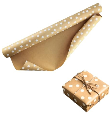 Papier cadeau en papier kraft, Cadeau Kraft Rouleau - Pour artisanat, anniversaires, Noël (Marron-Points, 43cm*3m)