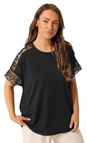 Yours Curve Crochet Sleeve Boxy T-Shirt - Women's - Plus Size Curve