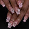 3D Handmade Pink French False Nails with Charms, Medium Long Square Press on Nails, Cute Bow Pearl Flower Natural Acrylic Fake Stick on Nails, Removable Glossy Manicure Kit for Women and Girls