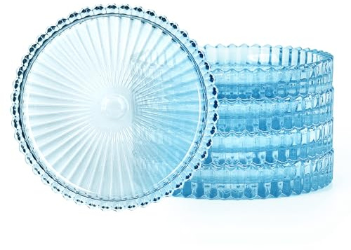 OLegei 5pcs Dessous de Verres en Verre sous-Verres décor de Table pour Boissons, café, thé, Verre, diamètre de 8,5cm (Bleu)