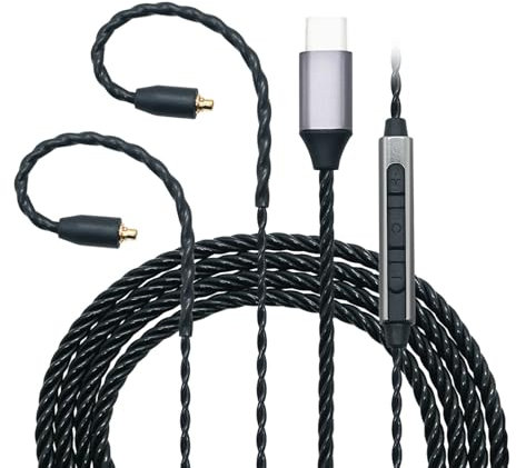 Yunseity Type C to MMCX Headphone Cable, IEM MMCX Cable with Mic for Shure SE215/SE315/SE425/SE535/SE846, IE300/IE600/IE9000, W10/W20/W30, Lossless Sound, 1.2M