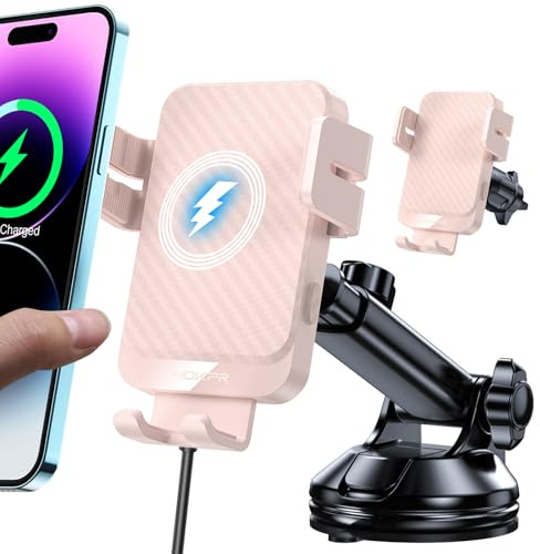 Handyhalterung Auto mit Ladefunktion, 15W Fast Wireless Charger Auto Halterung Induktives Laden Induktion Kfz Ladegerät für iPhone 17/16/15/14/13/12, Samsung Huawei Xiaomi (Rosa)