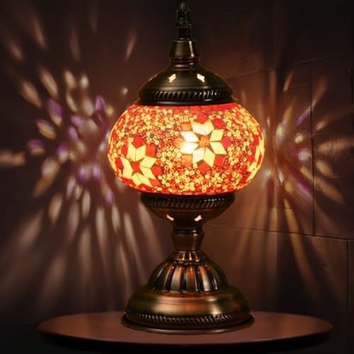 Maimeili Türkische exotische Mosaik Tischlampe mit handgefertigtem marokkanischen Stil Dekoratives Glas Retro Lampe Schatten mit USB Dekorative Schreibtisch Lichter Bett Lichter für Schlafzimmer
