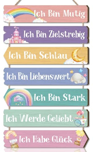 CHDITB Regenbogen Wanddeko Kindzimmer Mädchen,Wanddeko Mädchenzimmer Türdeko,Inspirierende Zitate Wandbild,Regenbogen Schild mit Spruch,Ich Bin Muig Tiere Wandkunst Babyzimmer Schlafzimmer Geschenk