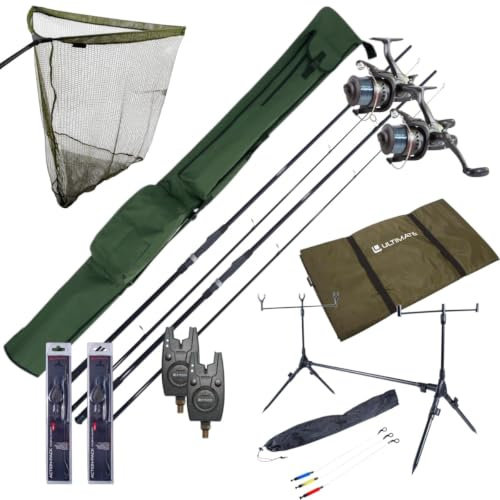 Komplettes Ultimate Karpfenset Mit Ruten, Freilaufrollen, Rodpod, Bissanzeigern Und End Tackle - Karpfenset