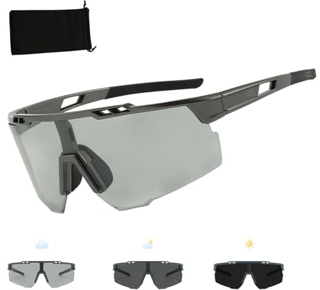 Fahrradbrille Selbsttönend für Herren Damen, Photochromatische UV400 Schutz Radsportbrille Sonnenbrille Sportsonnenbrille Transprante Gläser Klar Rennrad Brille TR90 Rahmen S6A0 Radfahren MTB