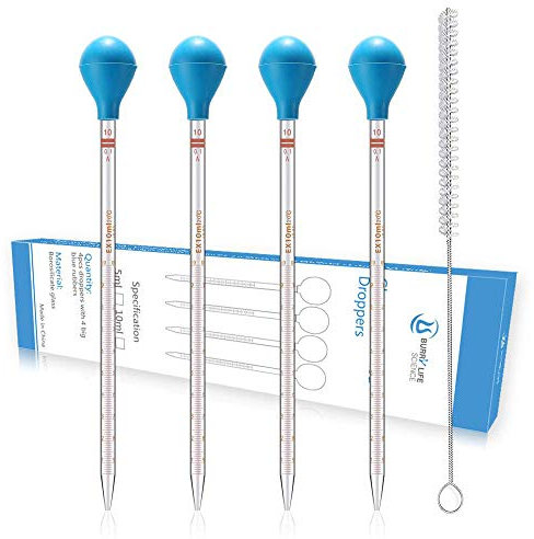 Pipetas graduadas de cristal para tirar líquido con tapas de goma grandes 4 unidades, 10ml, 4