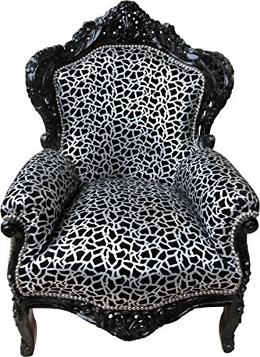 Casa Padrino Barock Sessel King Silber Schwarz Muster/Schwarz 85 x 85 x H.120 cm