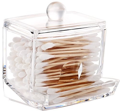 Luxspire Wattestäbchen Behälter, Acryl Wattestäbchen Aufbewahrungsbox mit Deckel Wattestäbchen Halter, Q Tips Halter für Wattestäbchen Tupfer Q Tips Ohrstäbchen Make up Organizer, Transparent
