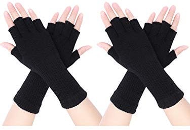 2 Paar Unisex Fingerlose Handschuhe - Half Finger Dehnbar Strick Verlängern Handgelenk Winter Warme Handschuhe (Schwarz)