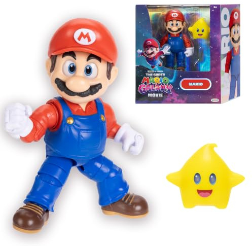 „Super Mario Galaxy“-Film: Mario-Actionfigur (12,7 cm) mit Zubehör, offiziell lizenziert von Jakks Pacific, 22 Gelenkpunkte, inklusive im Dunkeln leuchtendem Luma, ab 3 Jahren