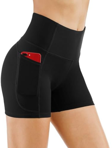 THE GYM PEOPLE Radlerhose Damen Sport Hohe Taille Kurze Leggings Sporthose Blickdicht Laufhose Fitness Workout Yoga Shorts mit Tief Taschen,Black,M
