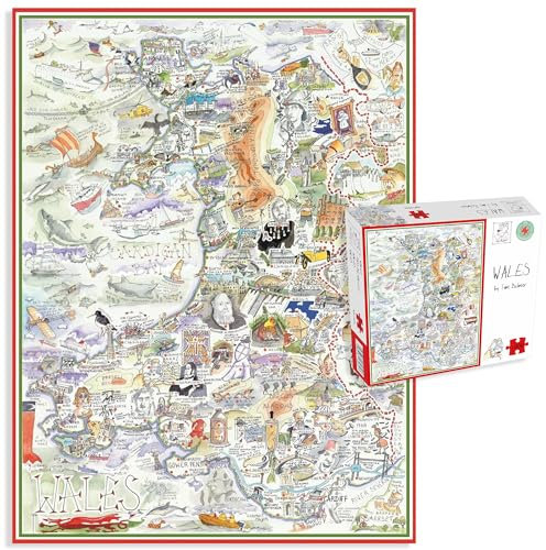 Comical Map Of Wales, Artwork By Tim Bulmer - 1000 Piece Puzzle For Adults, Large Puzzle 66cm X 50cm In Size. Challenging To Complete But Fun And Humorous. Makes A Great Gift For Birthdays