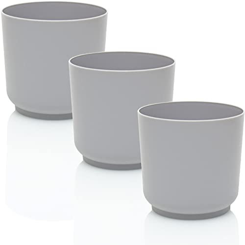 idea-station Sati Blumentopf Set 3 x 15 cm - grau - bruchsichere Blumentöpfe aus Plastik für verschiedenste Pflanzen, Blumen - Matte Übertöpfe für innen und außen