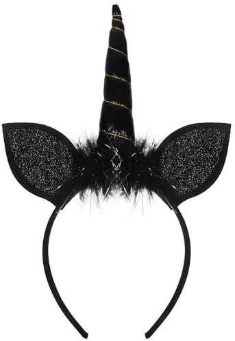 PRETYZOOM Einhorn Haarreif Horn Stirnband Ohren Haarband Haarschmuck Schwarz Engel Kopfschmuck für Kinder Mädchen Damen Geburtstag Ostern Einhorn Party Deko Zubehör