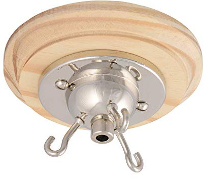 ElekTek Kit de rosace de plafond à 3 crochets avec vis, serre-câble et boîtier d’encastrement en pin assortis - pour appareils d’éclairage, luminaires, abat-jour et chandeliers suspendus Nickel