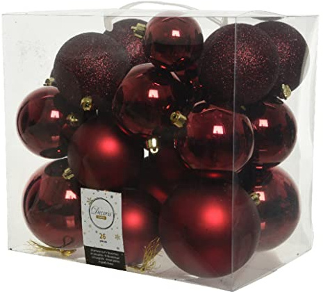 Weihnachtskugeln Kunststoff 6cm 8cm 10cm Mix 26 Stück mit Glitzer Bordeaux