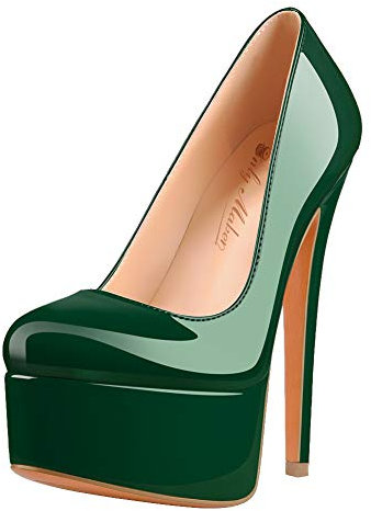 Only maker Damen Plateau Pumps Stiletto High Heels Slip on Geschlossene Elegante Damenschuhe Lackoptik Grün 35 EU