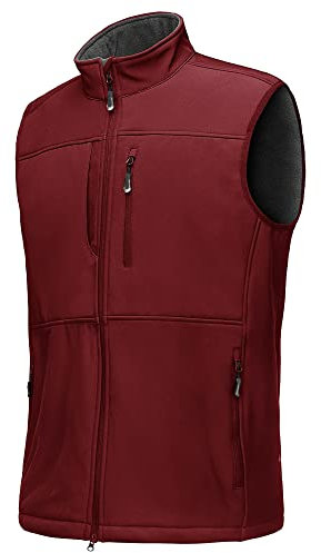 33,000ft Gilet Softshell pour Homme, Veste Sans Manches Légère et Respirante, Coupe-vent pour Voyage, Randonnée, Course à Pied, Golf Rouge Foncé L