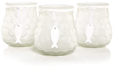 Logbuch-Verlag Lot de 3 photophores blancs avec poisson maritime - 11 cm - Décoration de table pour communion, mariage, anniversaire, baptême