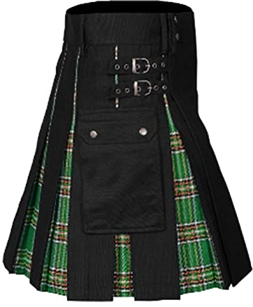Beokeuioe Hommes Kilt Traditionnel Mode Écossaise Nouvelle Jupe Utilitaire Classique Rétro Médiévale Écosse Plissée Épissure Kilt Écossais, D Vert, XL