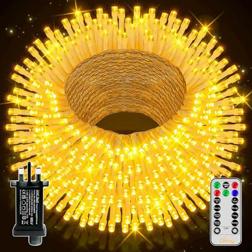 Ollny 50m 500 LED Fairy Lights Mains Powered, Outdoor Waterproof String Light with Remote/Plug/Modes/Timer, Bright Warm White Lighting Outside Indoor Garden Tree Party Wedding Decorations