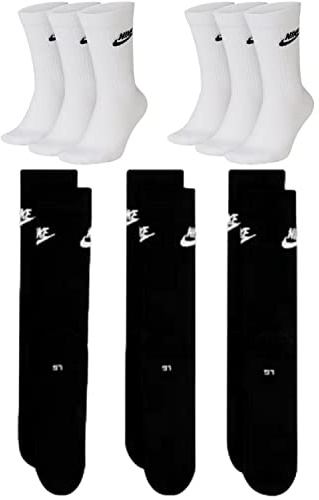 NIKE DX5025-6 Paar Sportsocken - weiss/schwarz/Multicolor - Sportswear Everyday Essential CREW Socken 34/38/42/46/50 - Damen, Herren, Unisex, Farbe:weiß schwarz, Größe:46-50