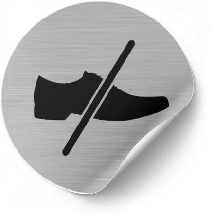 Pictogramme Chaussures Interdites (Q0167). Plaque Chaussures Interdites À Coller. Signalétique Chaussures Interdites. Plaque Interdiction Chaussures - Diamètre 83 mm - Adhésif Aspect Aluminium brossé