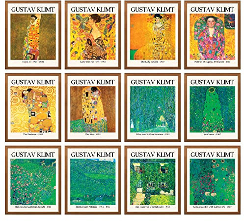 97 Decor Gustav Klimt Wandkunst-Poster – Gustav Klimt, Kuss-Poster, Dame mit Fan, Gustav Klimt Sonnenblumen-Gemälde, Kunstdrucke, Klimt-Bilder-Set, klassisches Jugendstil-Kunstwerk, Dekorationen (20,3