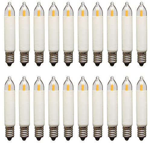 Erzgebirgslicht - AUSWAHL - 20 Stück LED Filament Kleinschaftkerze 23V 0,2W E10 für 10 Brennstellen Ersatzbirne Glühbirne Minischaftkerze Glühlämpchen für Lichterketten Pyramide und Schwibbogen