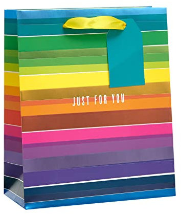 UK Greetings | Medium Gift Bag for Him/Her/Friend | Party Bags for Presents | Birthdays/Thank You Teacher/Weddings | Rainbow Design | 19 x 23 x 8.9 cm