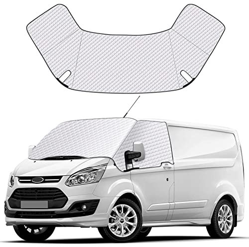 Frontscheibenabdeckung Auto Scheibenabdeckung Faltbar Sonnenschutz Kompatibel mit Ford Transit Custom 2012-2023, Anti Frost Ice Staub Fensterfront Abdeckung, Frontscheibe Außenabdeckung für RV