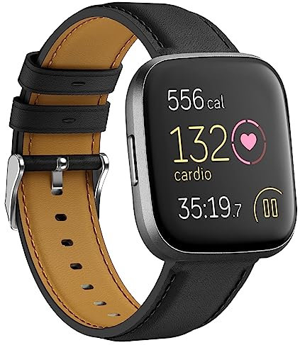 YASPARK Elegantes Echtes Lederarmband für Fitbit Versa 2, Versa, Versa Lite und SE - Armbänder für Männer und Frauen